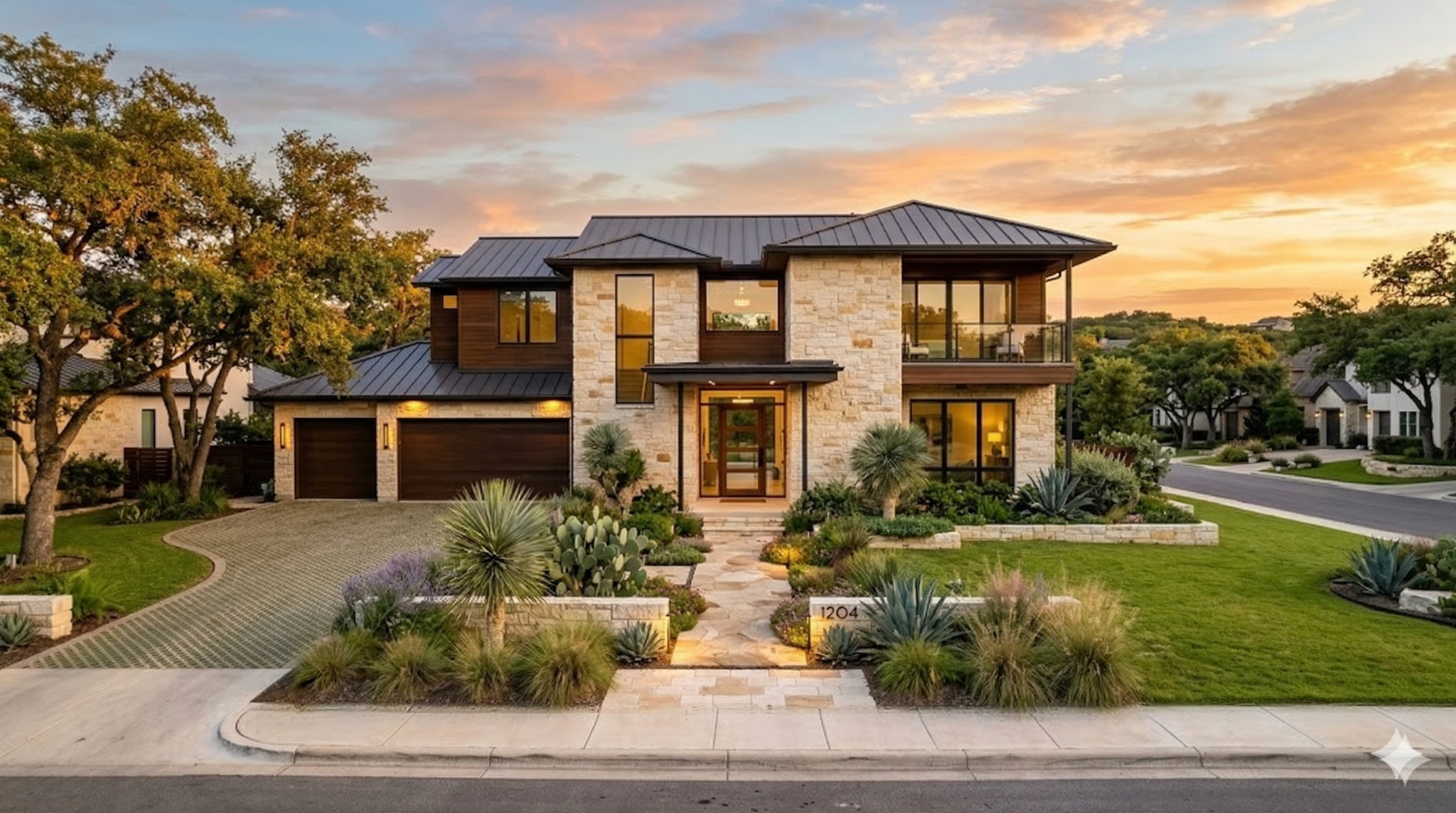 Beautiful modern Austin Texas Hill Country home at golden hour — representing Austin's short-term rental market